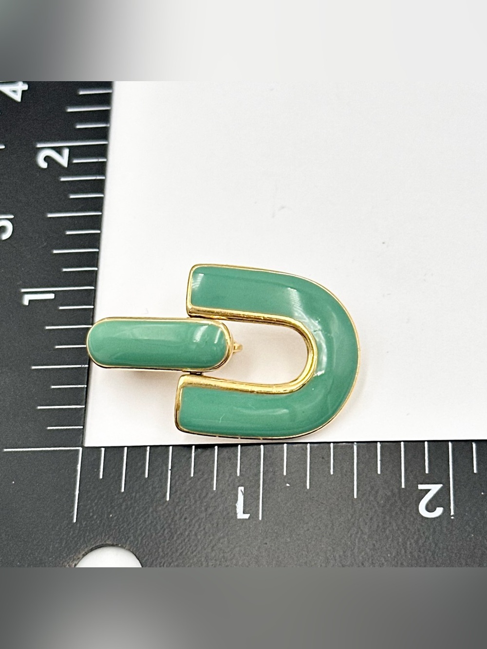 Trifari Signed Vintage Teal Enamel Door Knocker Clip On Earrings - Picture 5 of 5